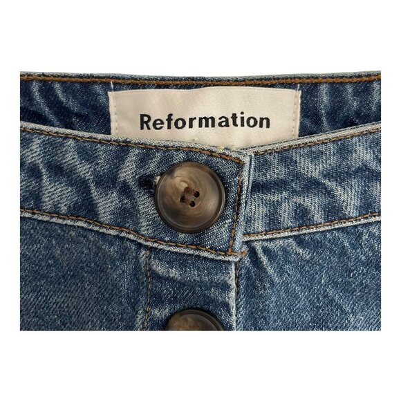 Reformation Size 25 Candace Denim High Rise Mini Skirt Jean Button Down - Picture 3 of 6